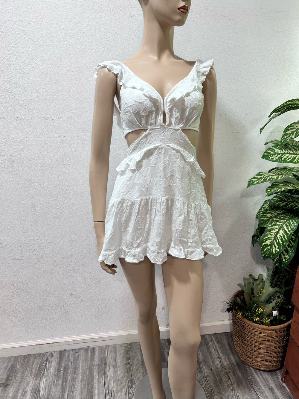 KARINA GRIMADI White Lace Cutout Mini Dress